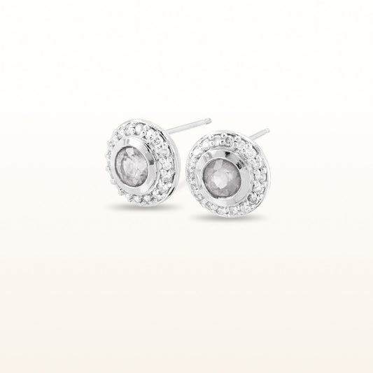 Round Diamond or Gemstone Halo Earrings in 14kt White Gold