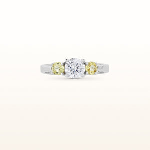 Round Diamond and Yellow Sapphire 3-Stone Ring in 14kt White Gold