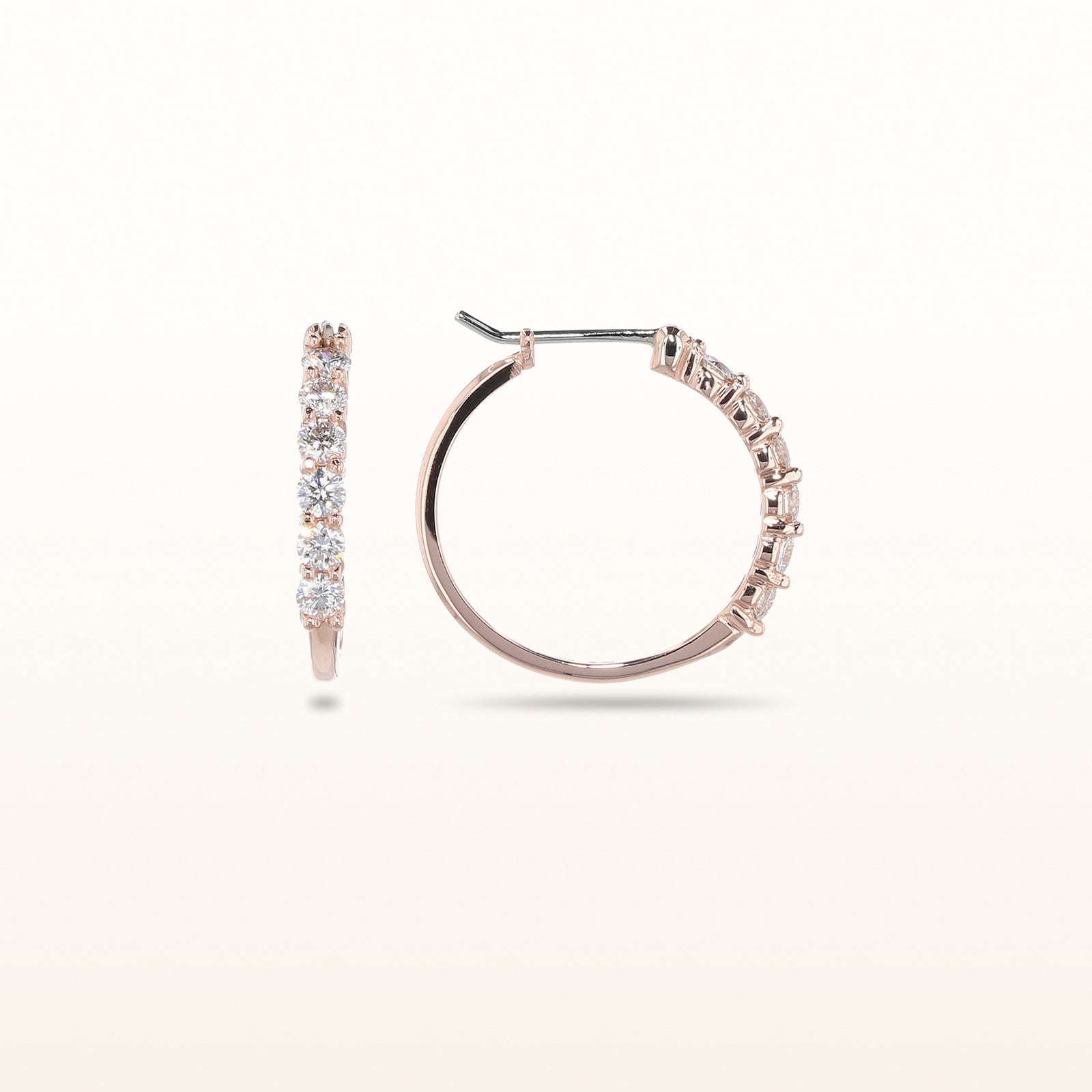 Diamond Shared Prong Hoop Earrings in 14kt Rose Gold