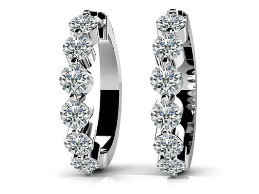 1.44 ctw Round Lab Grown Diamond Shared Prong Hoop Earrings in 925 Sterling Silver