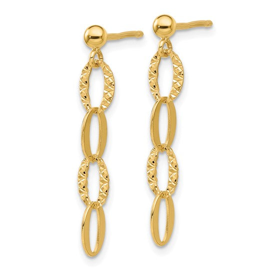 Diamond Cut Oval Link Dangle Earrings in 14kt Yellow Gold