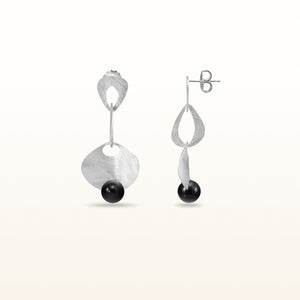 Pearl or Gemstone Wire Brushed Dangle Earrings in 925 Sterling Silver