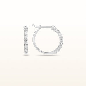 Diamond Shared Prong Hoop Earrings in 14kt White Gold