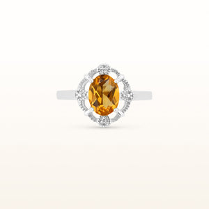 Oval Citrine Ring with Diamond Accent Open Lace Halo in 925 Sterling Silver