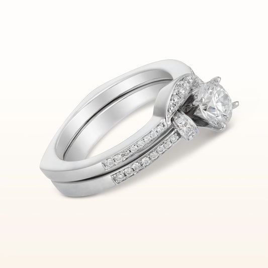 Round Diamond Engagement Ring and Wedding Band Set in 14kt White Gold