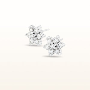 Round Diamond Flower Stud Earrings in 14kt White Gold