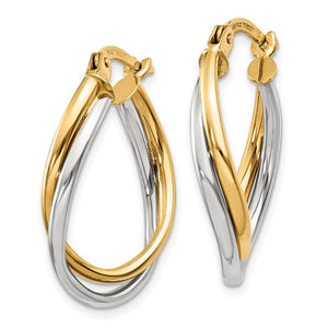 Polished Oval Hoop Twist Earrings in Two-Tone 14kt Gold