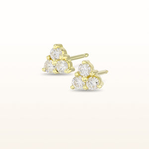 Three Stone Diamond Cluster Earrings in 14kt Yellow Gold