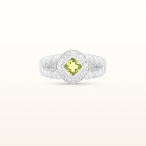 Kite-Set Cushion Cut Gemstone Rope Style Ring with Diamond Halo in 925 Sterling Silver
