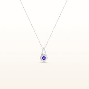 Kite-Set Cushion Cut Gemstone and Diamond Halo Rope Pendant in 925 Sterling Silver