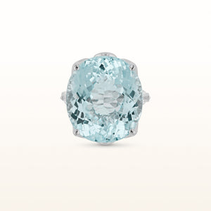 Signature 22.56 ct Oval Aquamarine and Diamond Ring in 14kt White Gold