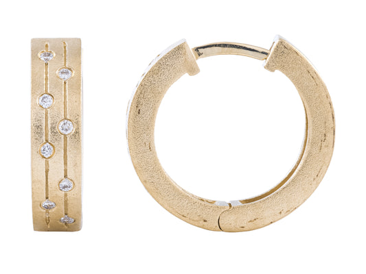 0.12 CT Diamond Double Row Huggie Hoop Earrings in 14KT Yellow Gold