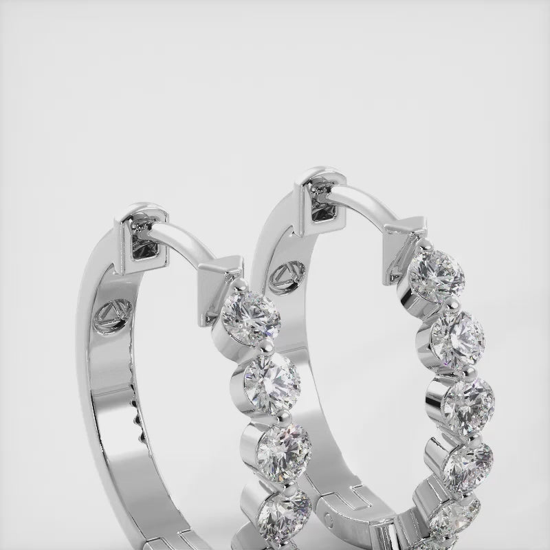 1.44 ctw Round Lab Grown Diamond Shared Prong Hoop Earrings in 925 Sterling Silver