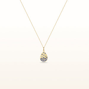 Pear Shaped Blue Sapphire Confetti Pendant in 14kt Yellow Gold