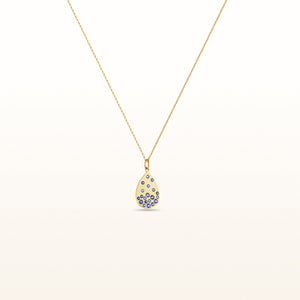 Pear Shaped Blue Sapphire Confetti Pendant in 14kt Yellow Gold