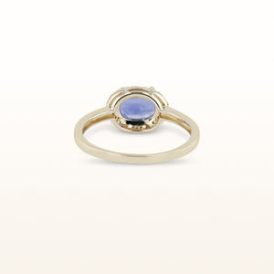 Horizontal Gemstone and Diamond Halo Ring