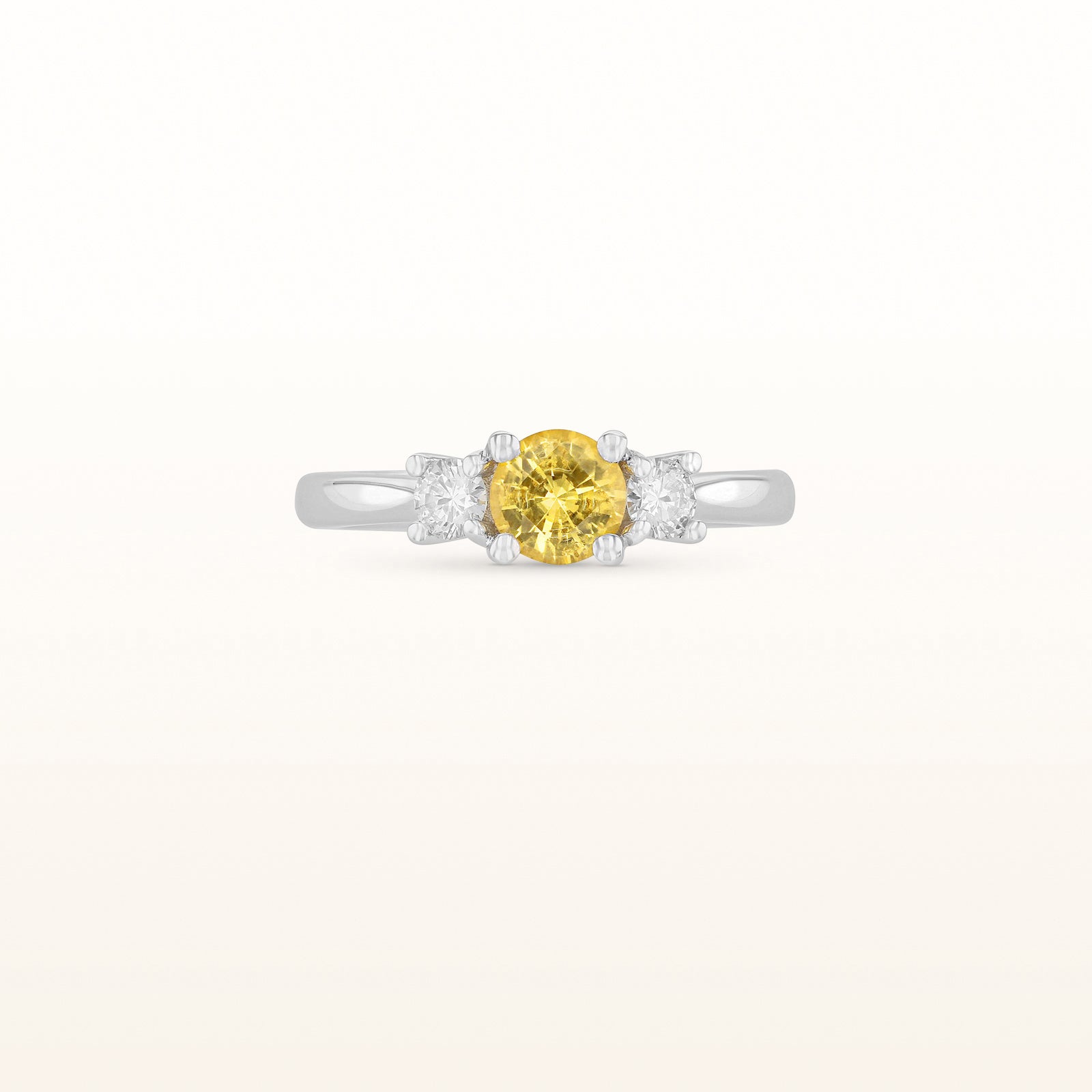 Yellow Sapphire and Diamond Three-Stone Ring in 14kt White Gold