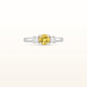 Yellow Sapphire and Diamond Three-Stone Ring in 14kt White Gold