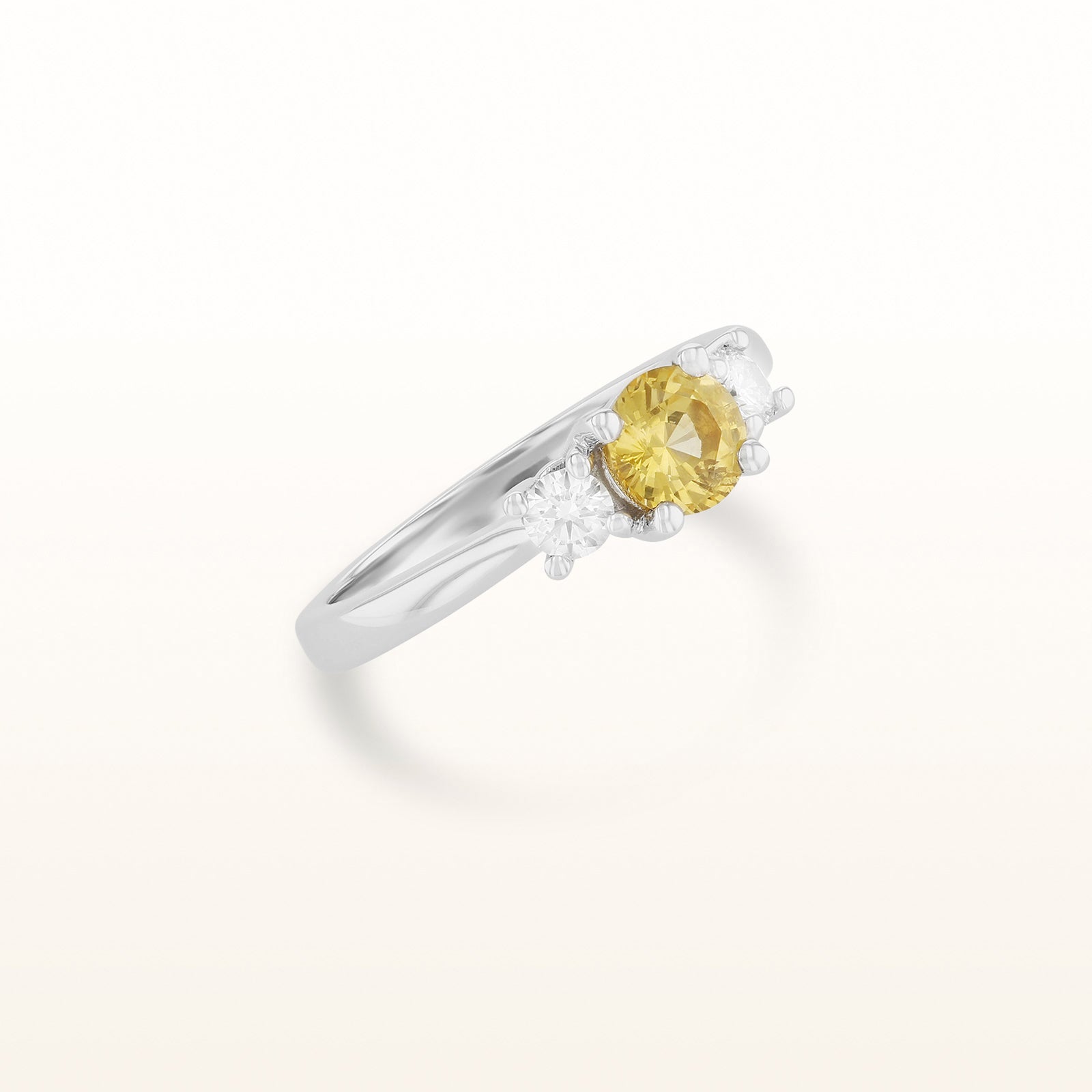 Yellow Sapphire and Diamond Three-Stone Ring in 14kt White Gold