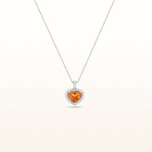 Heart Shaped Orange Sapphire and Diamond Pendant in 14kt White Gold