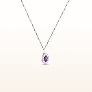 Round 4.2 mm Amethyst and Diamond Margarita Halo Pendant in 14kt White Gold
