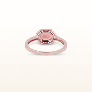 Horizontal Gemstone and Diamond Halo Ring in 14kt Rose Gold