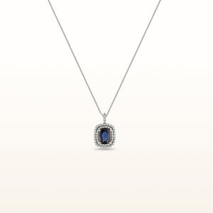 3.21 ctw Oval Blue Sapphire and Diamond Double Halo Pendant in 14kt White Gold