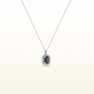 3.21 ctw Oval Blue Sapphire and Diamond Double Halo Pendant in 14kt White Gold