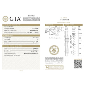 Round 0.42 D VVS2 GIA Certified Diamond