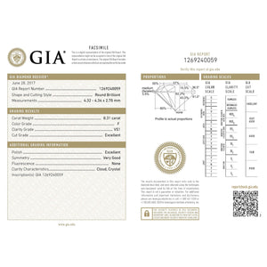 0.31 Carat F Color VS1 Clarity GIA Certified Natural Round Brilliant Diamond