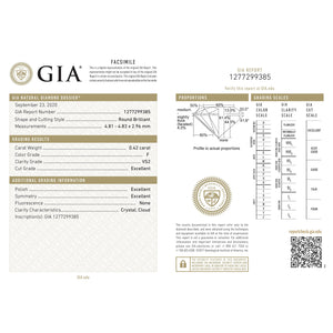 Round 0.42 F VS2 GIA Certified Diamond