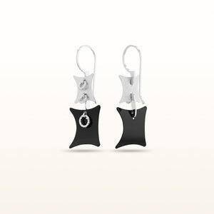 925 Sterling Silver and Black Enamel Concave Square Earrings