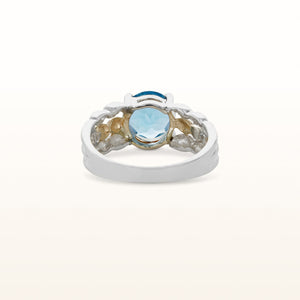 Round Blue Topaz Ring in 925 Sterling Silver and 14kt Yellow Gold