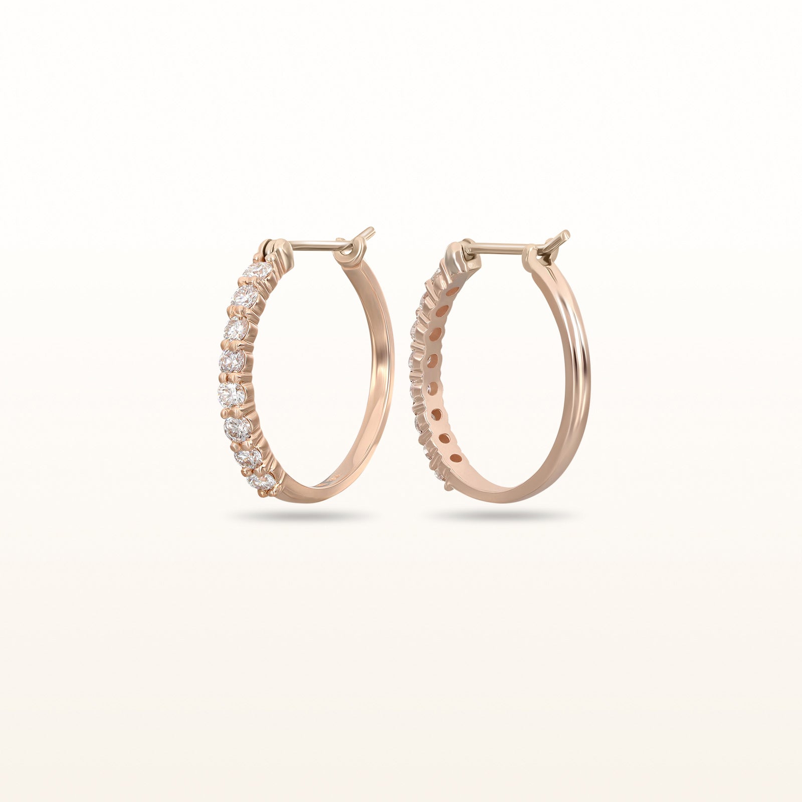 Diamond Shared Prong Hoop Earrings in 14kt Rose Gold