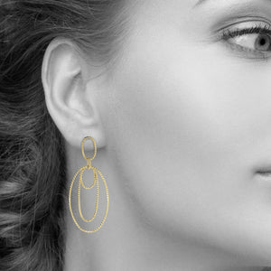 Yellow Gold Plated 925 Sterling Silver Diamond Cut Multi-Sized Oval Shaped Drop Earrings