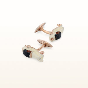Rose Gold Plated 925 Sterling Silver Car Cufflinks with Ivory and Black Enamel