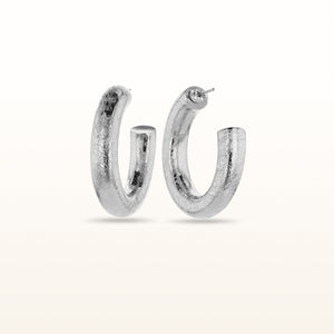 925 Sterling Silver Textured Tube Hoop Earrings