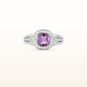 Cushion Cut Pink Sapphire and Diamond Ring in 18kt White Gold