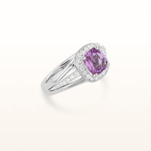 Cushion Cut Pink Sapphire and Diamond Ring in 18kt White Gold