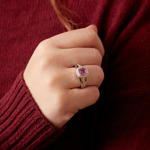 Cushion Cut Pink Sapphire and Diamond Ring in 18kt White Gold