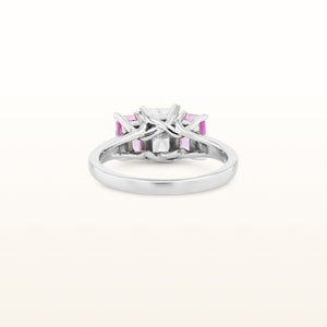 Radiant Cut Diamond and Pink Sapphire Three-Stone Ring in 14kt White Gold