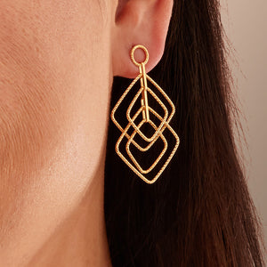 Yellow Gold Plated 925 Sterling Silver Cascading Square Earrings