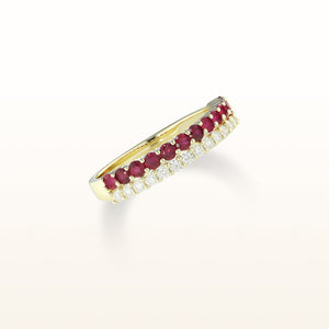 Gemstone and Diamond Double Row Ring in 14kt Yellow Gold