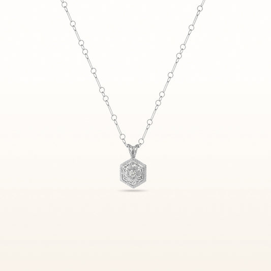 Diamond Hexagon Pendant in 14kt White Gold