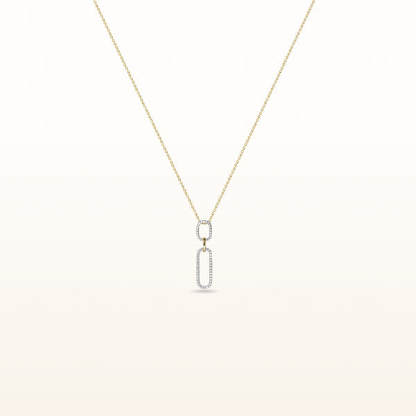 Double Drop Diamond Paperclip Pendant in 14kt Yellow and White Gold