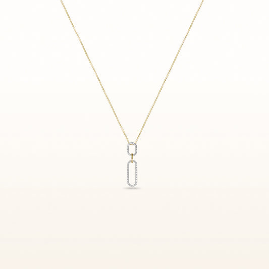 Double Drop Diamond Paperclip Pendant in 14kt Yellow and White Gold