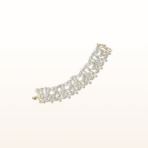 LeoDaniels Signature Art Deco White South Sea Cultured Pearl and Diamond Bracelet in Two-Tone 14kt Gold