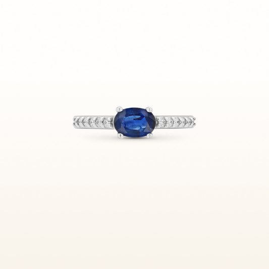 Oval Blue Sapphire and Diamond Ring in 14kt White Gold