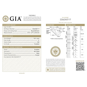 0.41 Carat H Color VS2 Clarity GIA Certified Natural Round Brilliant Cut Diamond