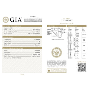 Round 0.80 E VS2 GIA Certified Diamond